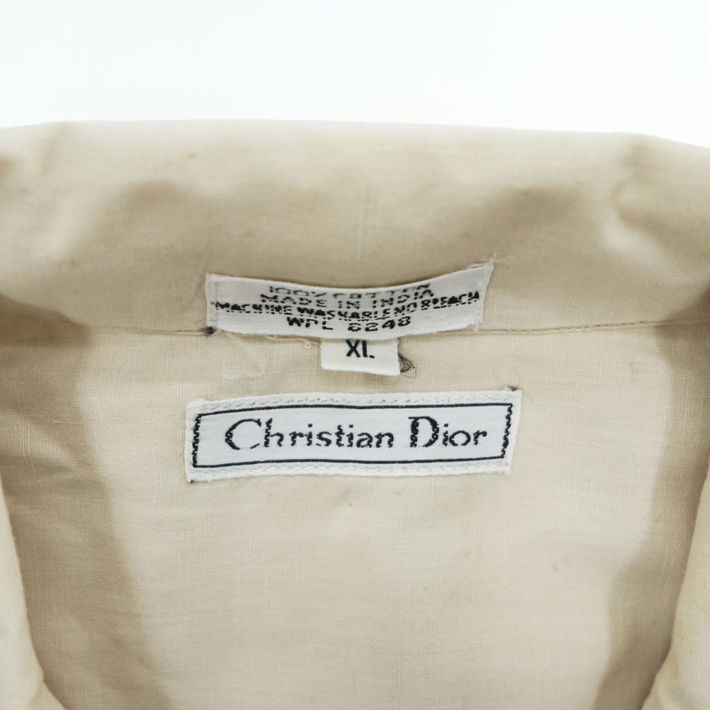 Christian Dior 90年代 ヴィンテージ キューバシャツ 半袖 オープンカラーシャツ XL ベージュ タック プリーツ 開襟 グアヤベラ