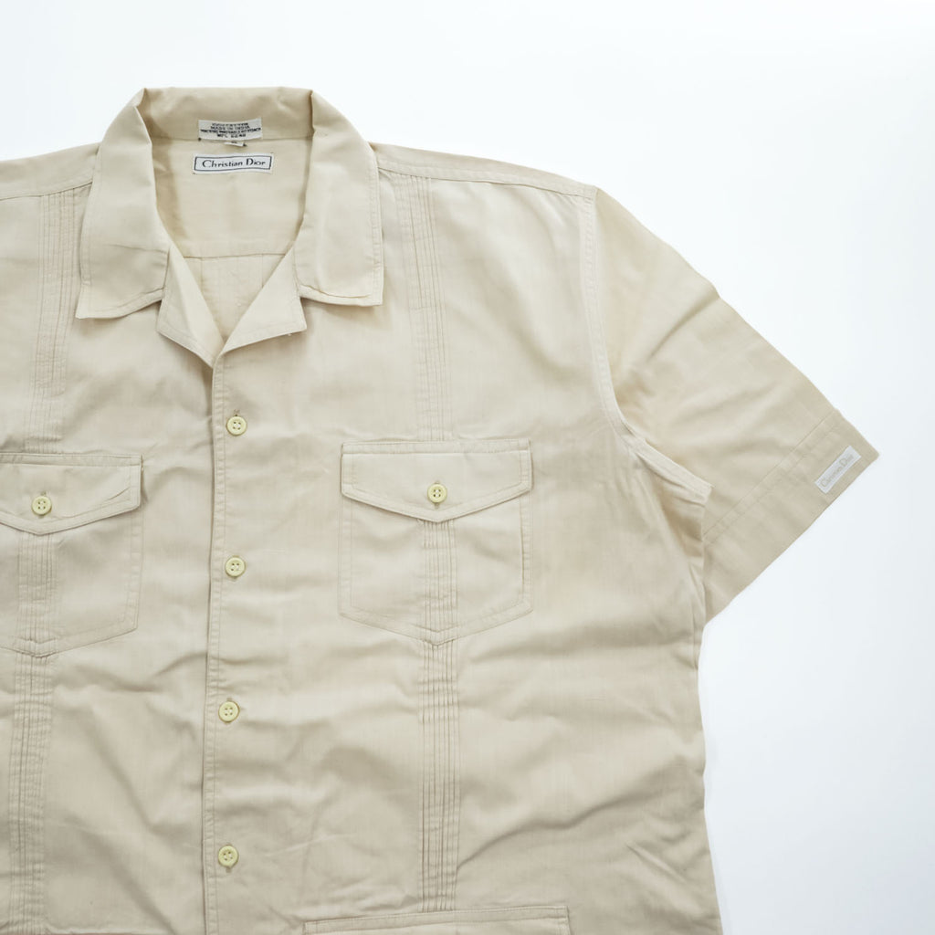 Christian Dior 90年代 ヴィンテージ キューバシャツ 半袖 オープンカラーシャツ XL ベージュ タック プリーツ 開襟 グアヤベラ
