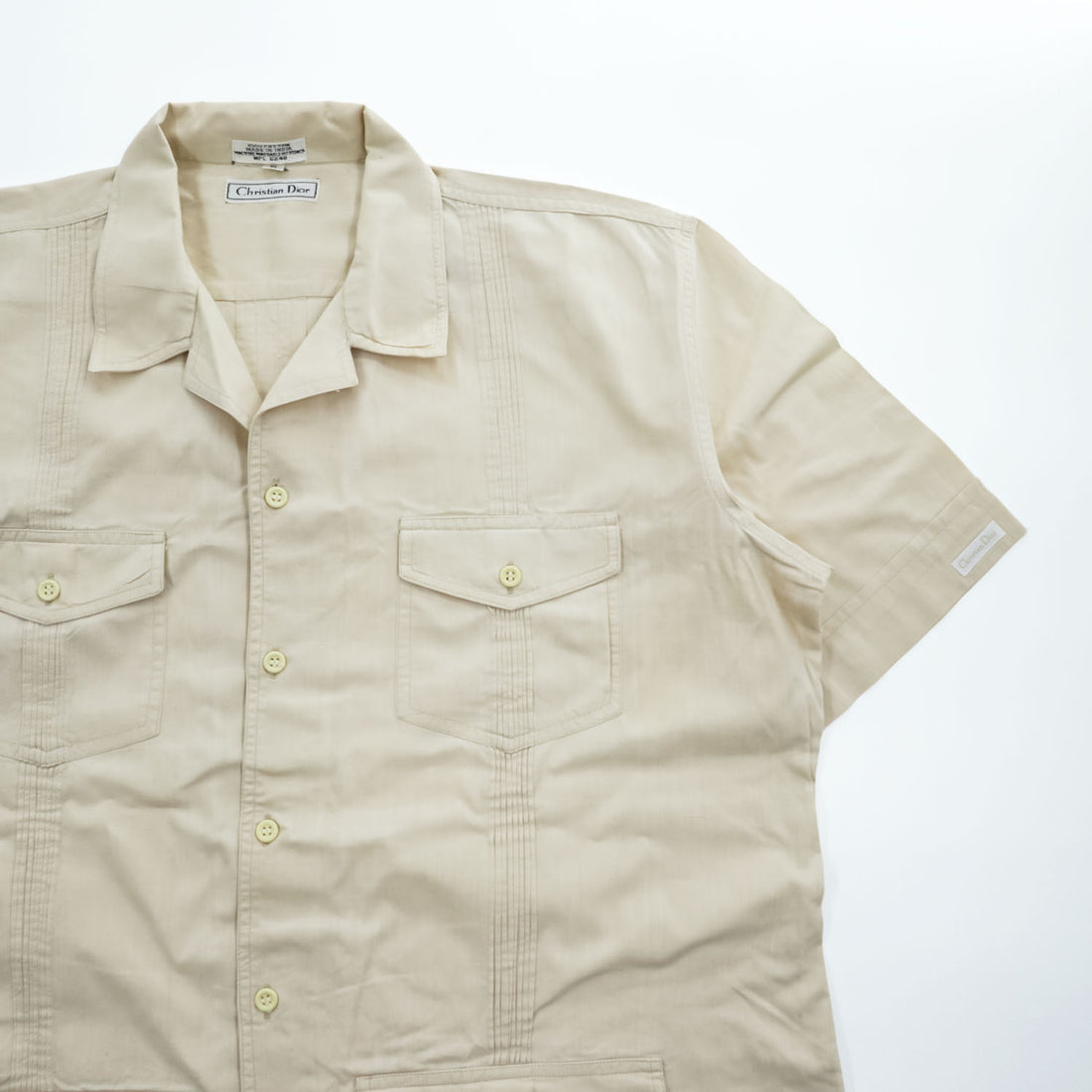 Christian Dior 90年代 ヴィンテージ キューバシャツ 半袖 オープンカラーシャツ XL ベージュ タック プリーツ 開襟 グアヤベラ