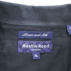 AUSTIN REED 半袖 シルク リネン オープンカラー シャツ XL ブラック 開襟 ボックスシルエット 胸ポケット