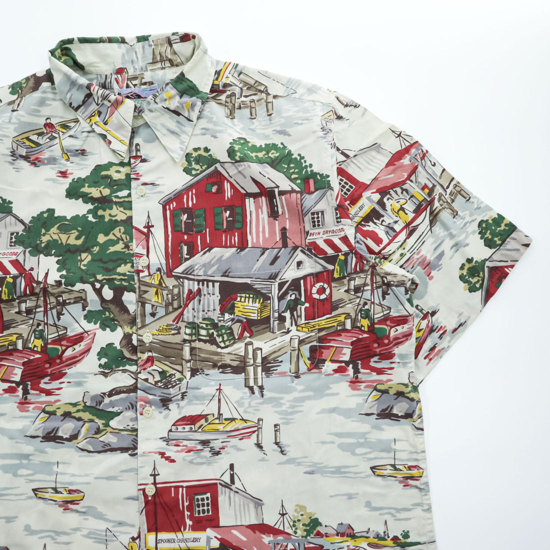 reyn spooner 80年代 ハワイ製 ヴィンテージ アロハシャツ 半袖シャツ L グリーン 総柄 ハワイアン ダイヤモンドヘッドタグ