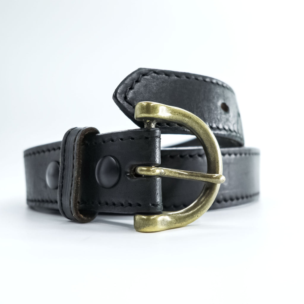 Boston Leather 米国製 ブライドルレザーベルト ブラック バックル ゴールド USA製 6582 ST