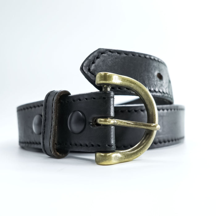 Boston Leather 米国製 ブライドルレザーベルト ブラック バックル ゴールド USA製 6582 ST