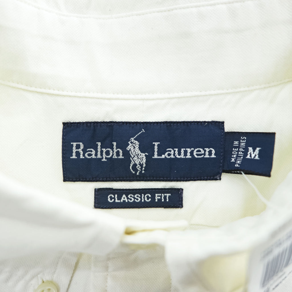 Ralph Lauren 90年代 ヴィンテージ 半袖 オックスフォードシャツ M CLASSIC FIT ホワイト スモールポニー ロゴ 刺繍 ボタンダウン 未使用品