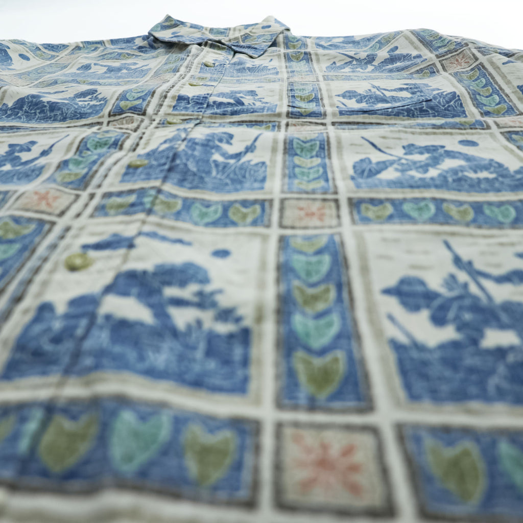 reyn spooner アロハシャツ 半袖シャツ XL ブルー 総柄 ビッグサイズ DIETRICH VAREZ COLLECTION ボックスシルエット