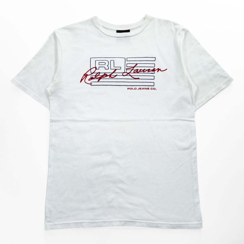 POLO JEANS CO. Ralph Lauren 90年代 ヴィンテージ Tシャツ L ホワイト 刺繍 プリント