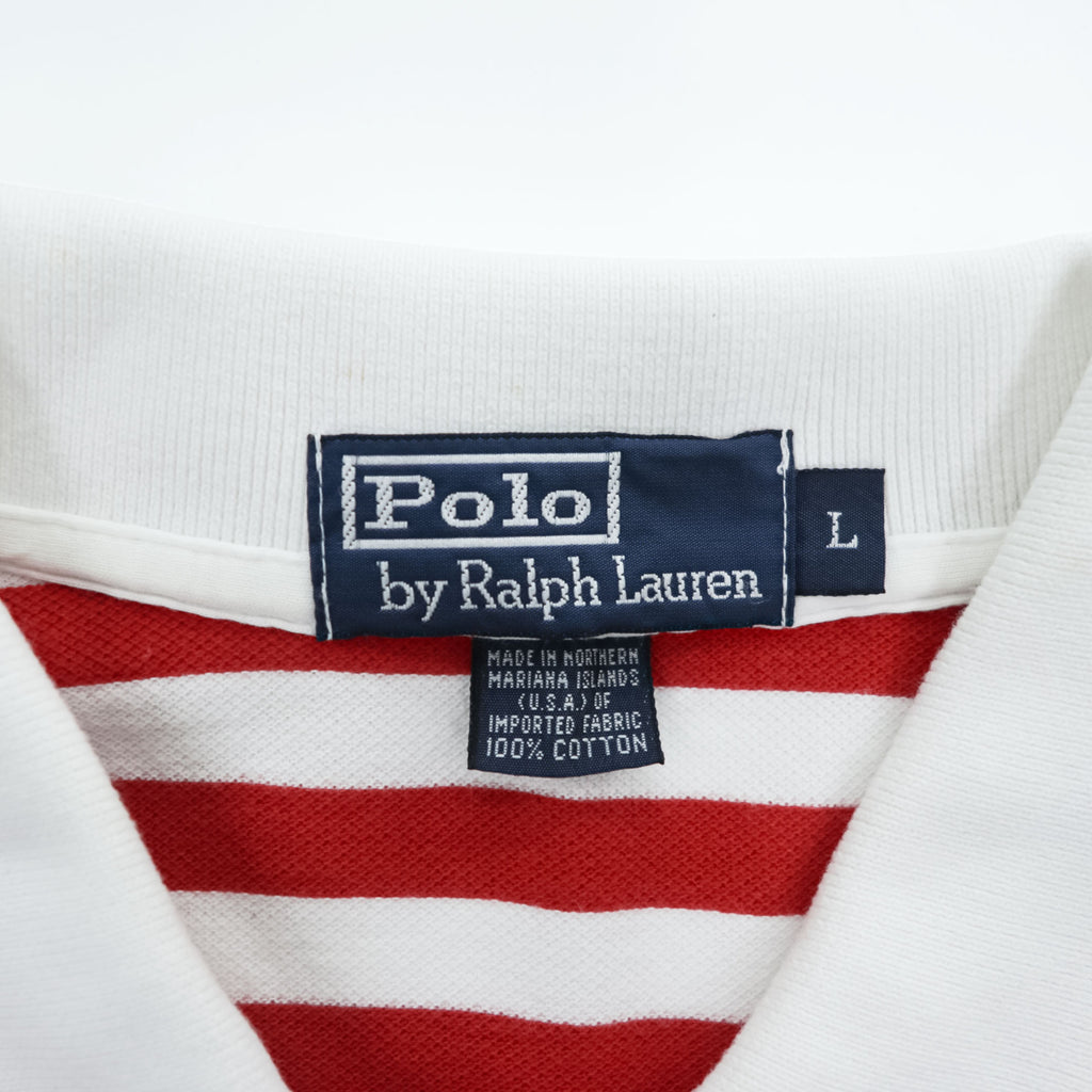 Polo Ralph Lauren 90年代 ヴィンテージ ボーダー ポロシャツ L ホワイト レッド 胸ポケット スモールポニー 鹿の子