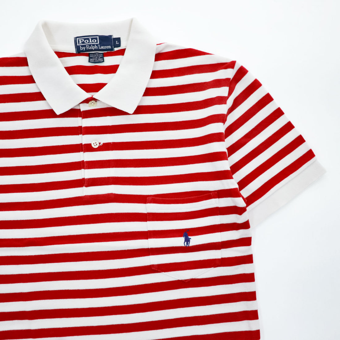 Polo Ralph Lauren 90年代 ヴィンテージ ボーダー ポロシャツ L ホワイト レッド 胸ポケット スモールポニー 鹿の子