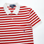 Polo Ralph Lauren 90年代 ヴィンテージ ボーダー ポロシャツ L ホワイト レッド 胸ポケット スモールポニー 鹿の子