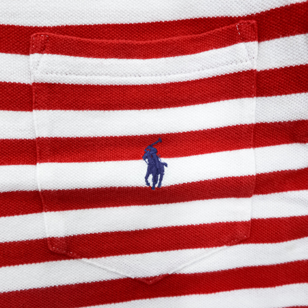 Polo Ralph Lauren 90年代 ヴィンテージ ボーダー ポロシャツ L ホワイト レッド 胸ポケット スモールポニー 鹿の子