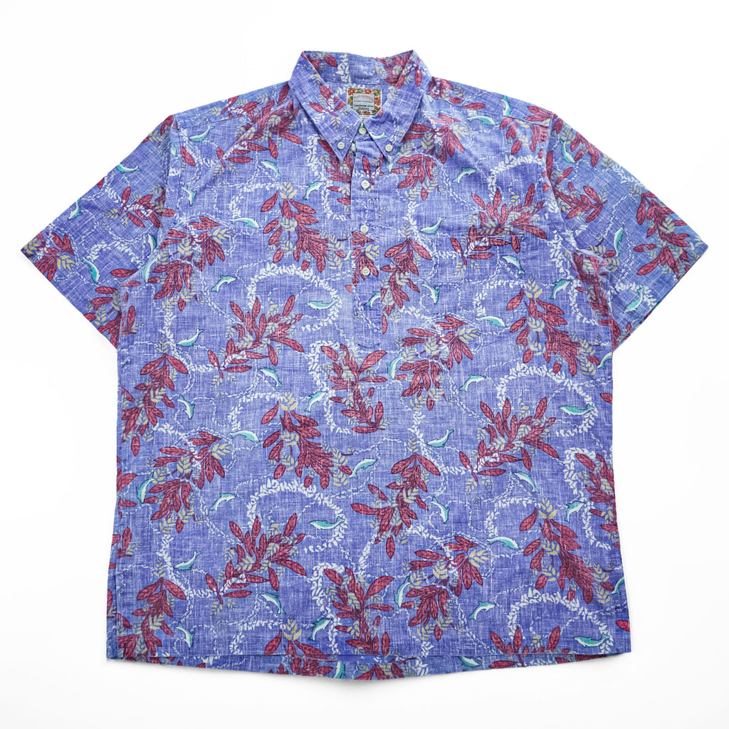 reyn spooner 90年代 ヴィンテージ アロハシャツ プルオーバー 半袖シャツ XXL ブルー レッド ビッグサイズ 総柄 Hawaiian Traditionals Commemorative Classics ハーフボタン
