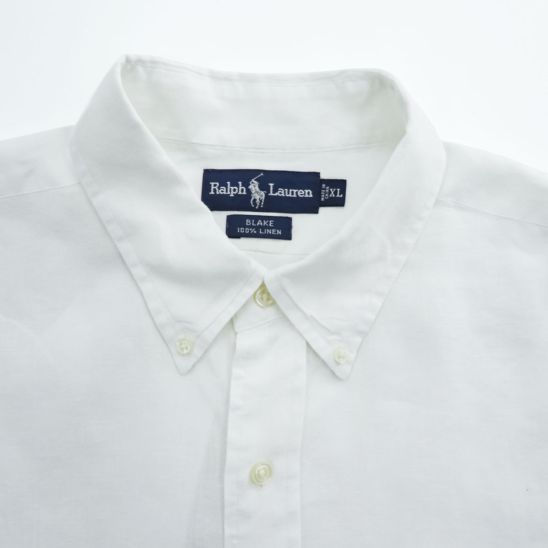 Ralph Lauren 90年代 ヴィンテージ BLAKE 半袖 リネン シャツ XL ホワイト 麻100% ビッグサイズ スモールポニー ロゴ 刺繍 ボタンダウン