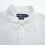 Ralph Lauren 90年代 ヴィンテージ BLAKE 半袖 リネン シャツ XL ホワイト 麻100% ビッグサイズ スモールポニー ロゴ 刺繍 ボタンダウン