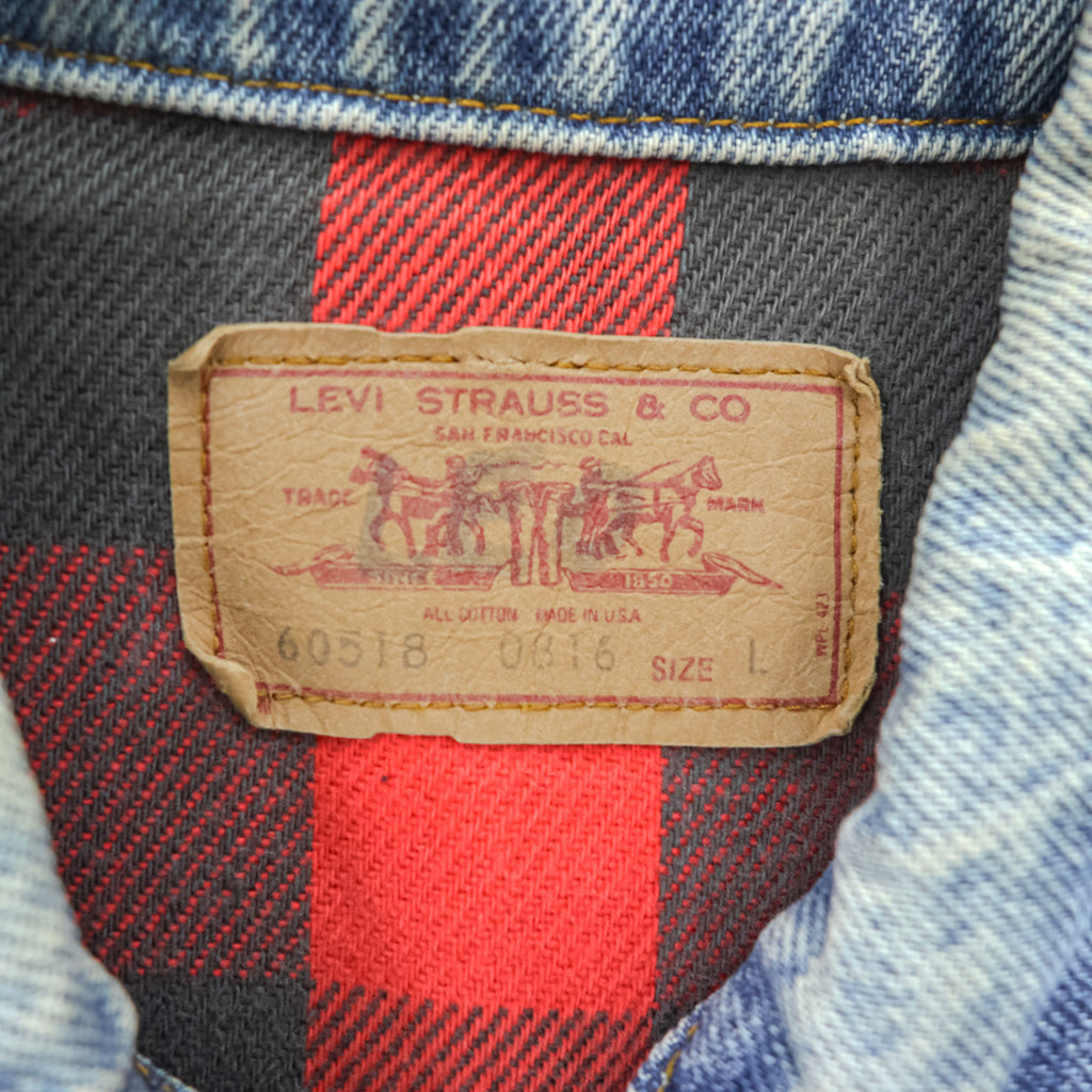 Levi's 80年代 USA製 ヴィンテージ デニム ベスト L バッファローチェック 裏地 ネルライナー 60518 0816