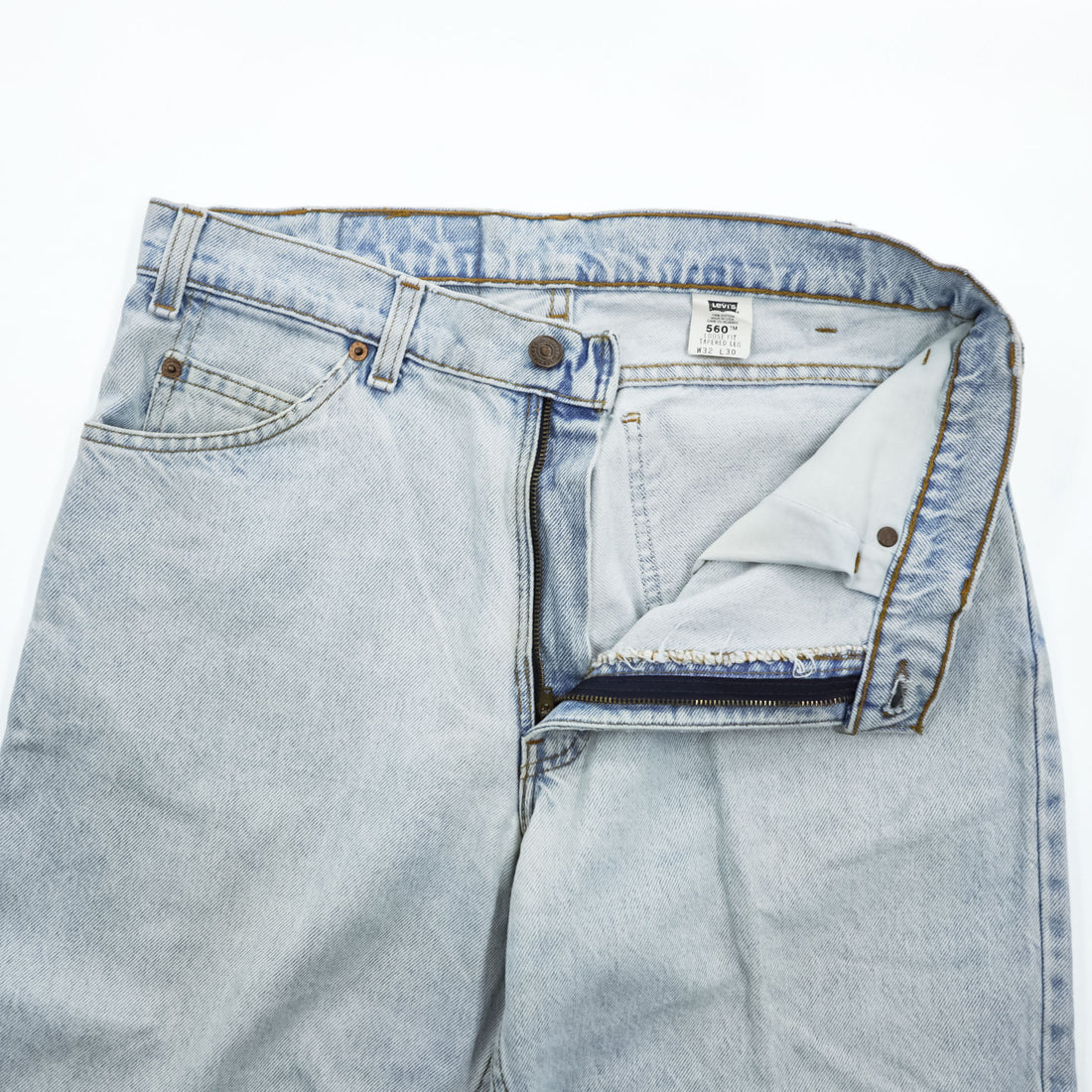 Levi's 90年代 USA製 ヴィンテージ 560 デニムパンツ ジーンズ 32 LOOSE FIT TAPERED LEG ライトブルー オレンジタブ 96年製 42560-0234