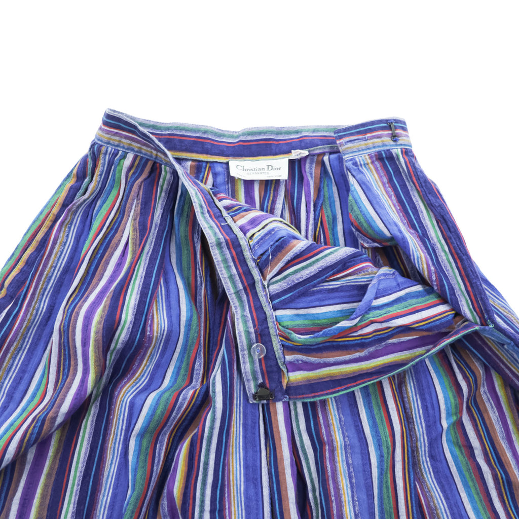 Christian Dior 80年代 ヴィンテージ フレアスカート マルチカラー ストライプ ギャザー プリーツ SEPARATES