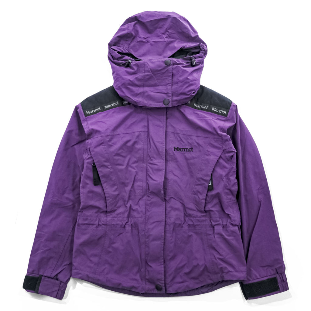 Marmot 90年代 ゴアテックス GORE-TEX マウンテンパーカー 防水 シェル レインジャケット S パープル ドローコード フード着脱 ジップインジップ