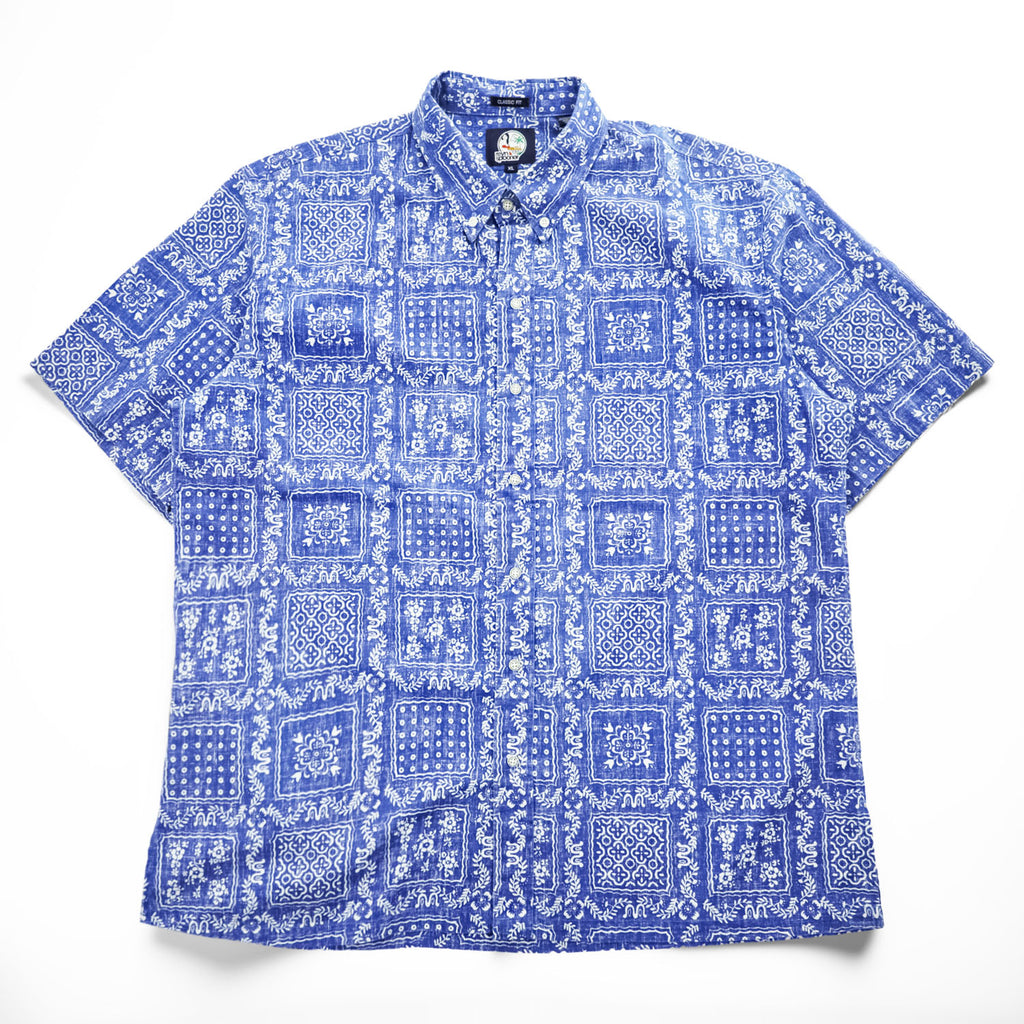 reyn spooner 90年代 ヴィンテージ アロハシャツ 半袖シャツ XL ブルー 総柄 バンダナ CLASSIC FIT ビキニタグ ボタンダウン