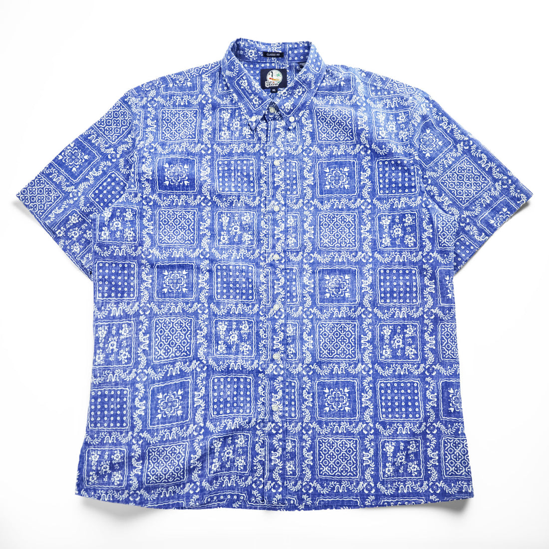 reyn spooner 90年代 ヴィンテージ アロハシャツ 半袖シャツ XL ブルー 総柄 バンダナ CLASSIC FIT ビキニタグ ボタンダウン