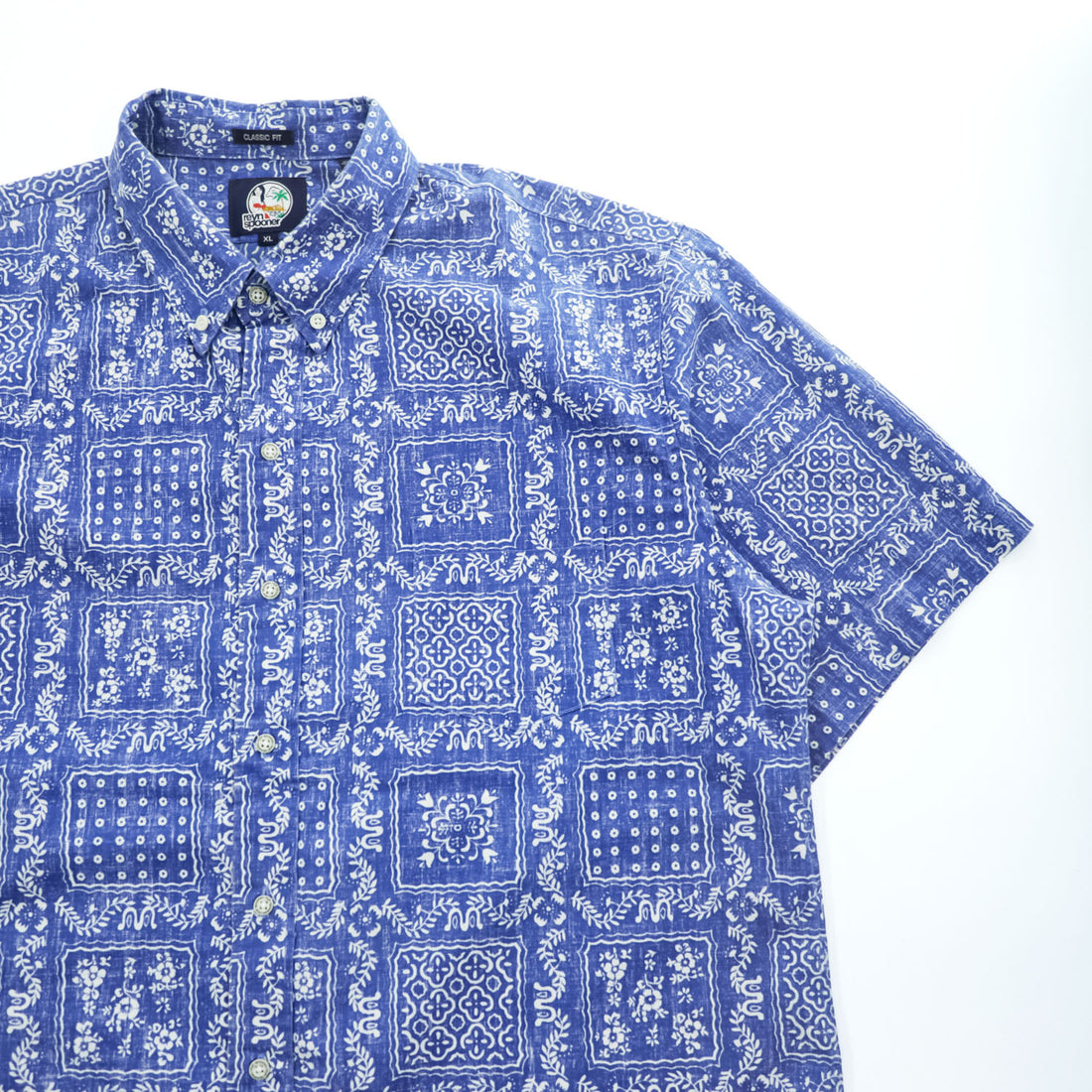 reyn spooner 90年代 ヴィンテージ アロハシャツ 半袖シャツ XL ブルー 総柄 バンダナ CLASSIC FIT ビキニタグ ボタンダウン