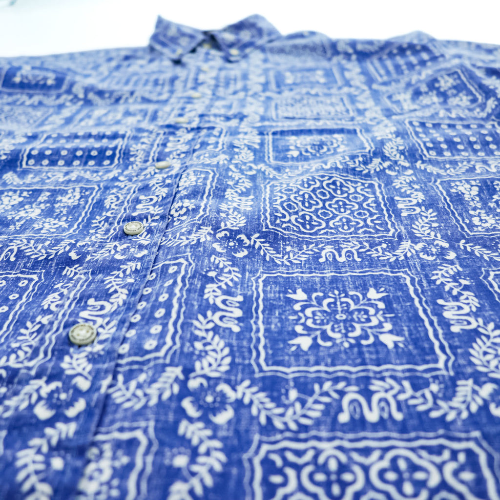 reyn spooner 90年代 ヴィンテージ アロハシャツ 半袖シャツ XL ブルー 総柄 バンダナ CLASSIC FIT ビキニタグ ボタンダウン
