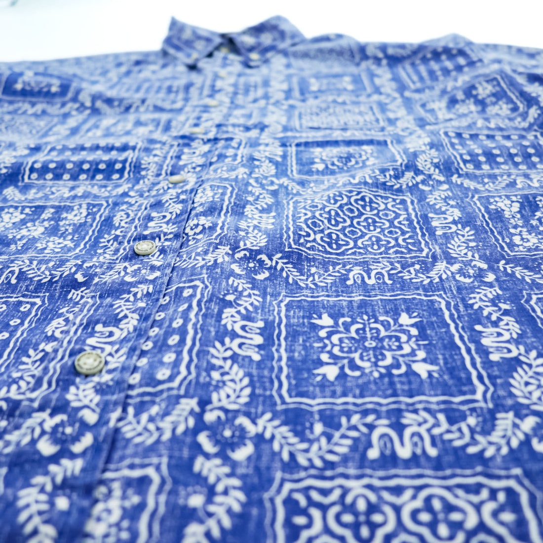 reyn spooner 90年代 ヴィンテージ アロハシャツ 半袖シャツ XL ブルー 総柄 バンダナ CLASSIC FIT ビキニタグ ボタンダウン
