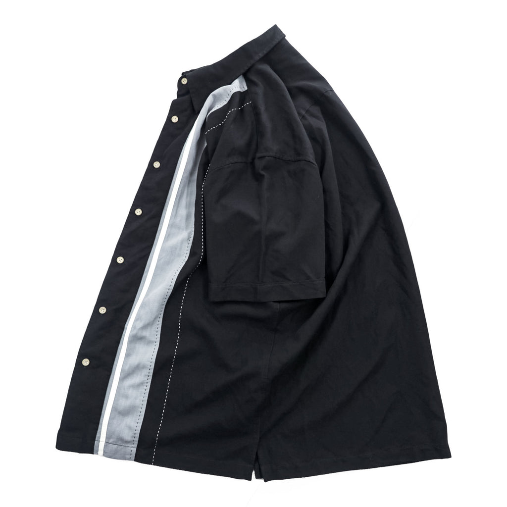VAN HEUSEN STUDIO 半袖シャツ L ブラック グレー 縦ライン 切替 ボックスシルエット