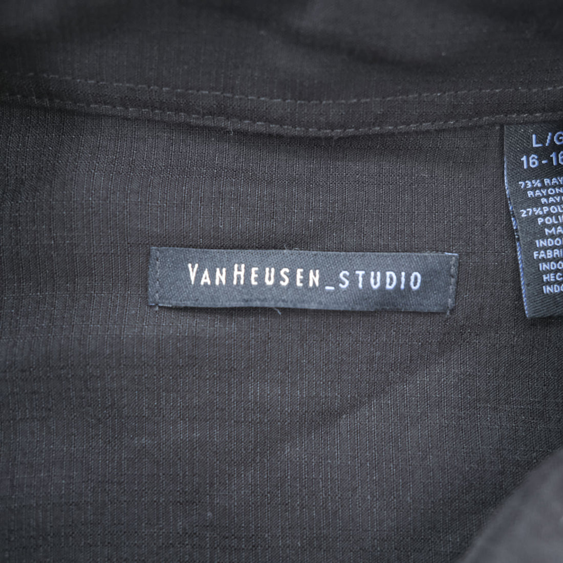 VAN HEUSEN STUDIO 半袖シャツ L ブラック グレー 縦ライン 切替 ボックスシルエット