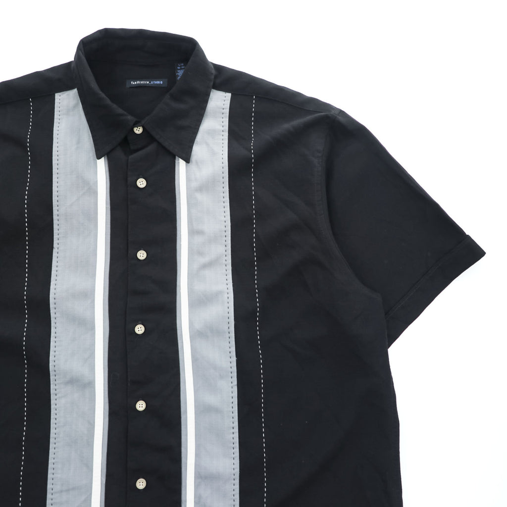 VAN HEUSEN STUDIO 半袖シャツ L ブラック グレー 縦ライン 切替 ボックスシルエット