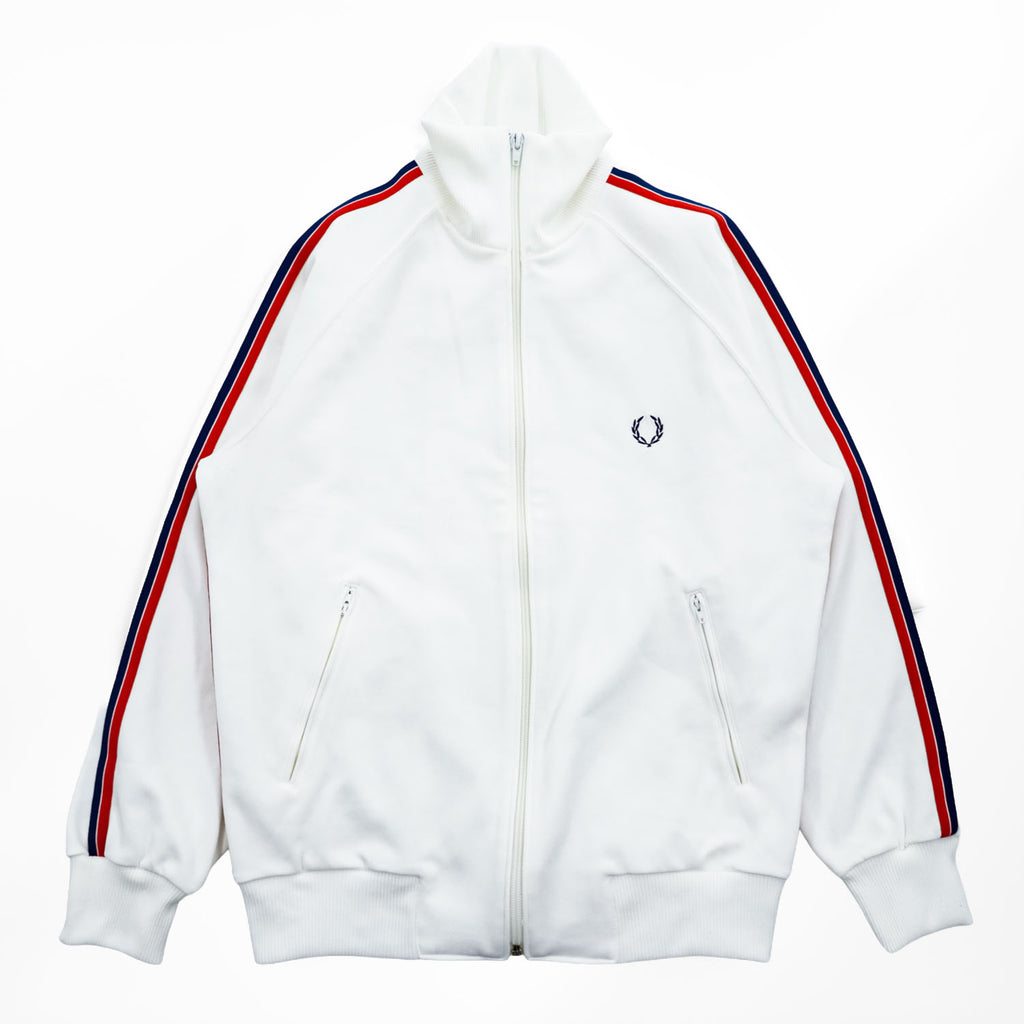 FRED PERRY 80s Vintage Made in Japan Jersey Track Jacket L White Embroidered Logo