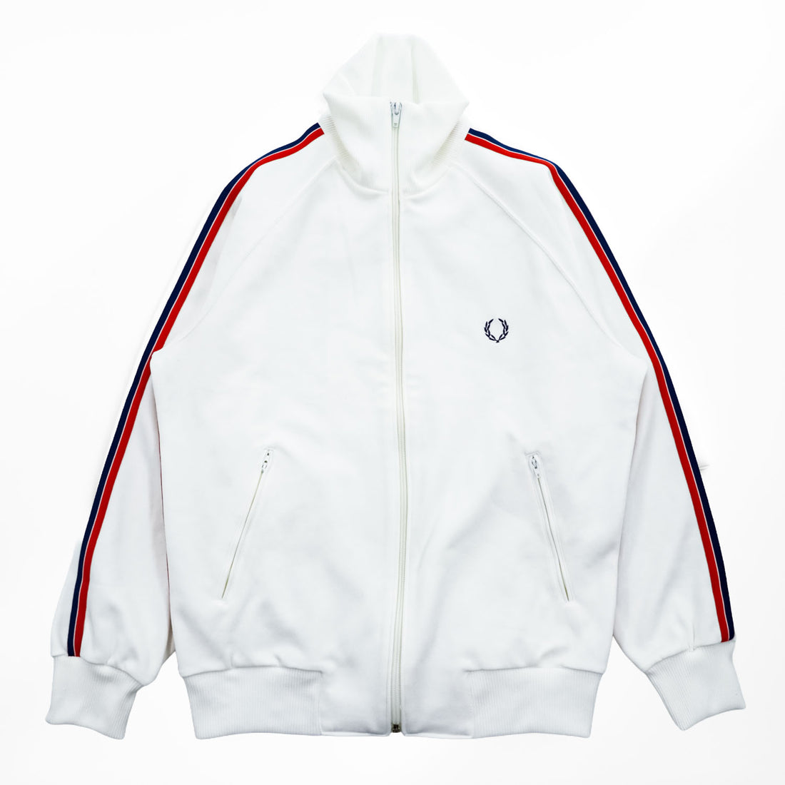 FRED PERRY 80s Vintage Made in Japan Jersey Track Jacket L White Embroidered Logo
