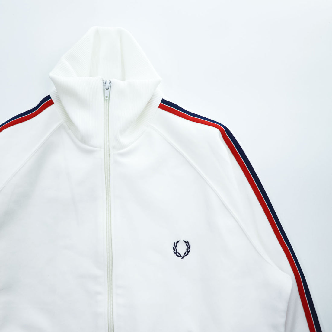 FRED PERRY 80s Vintage Made in Japan Jersey Track Jacket L White Embroidered Logo