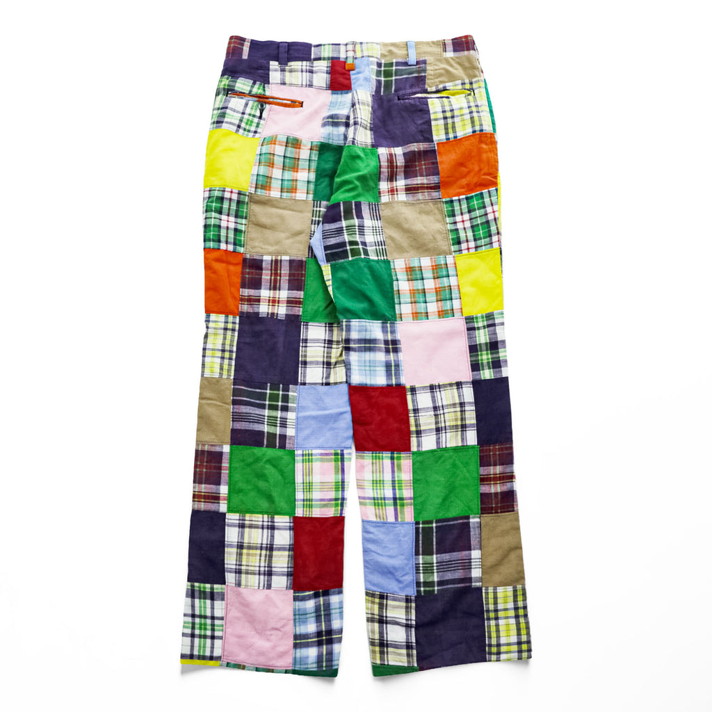 80s Vintage Bleeding Madras Patchwork Plaid Pants Multicolor Indian Fabric Preppy Trad Cotton Trousers