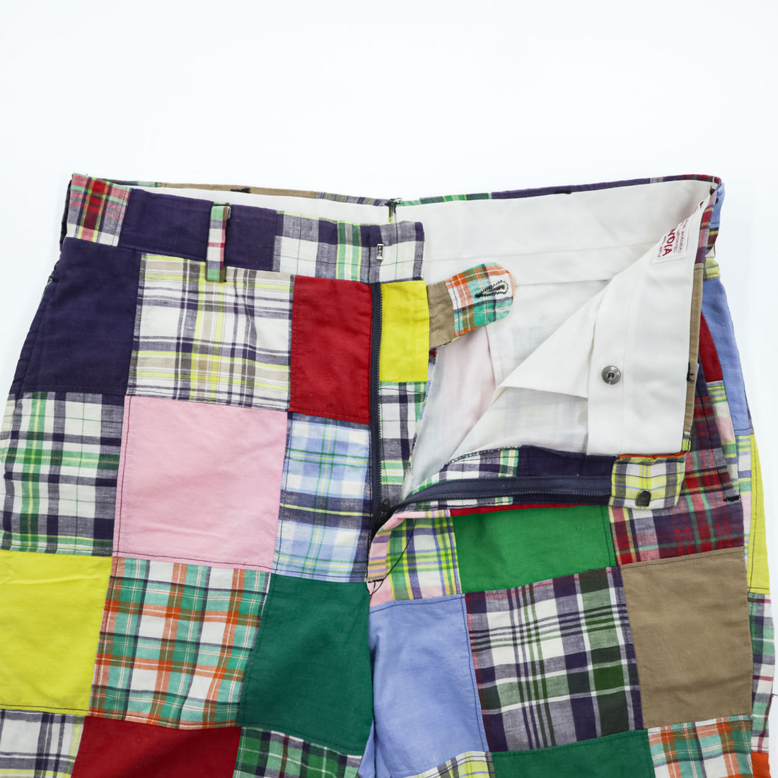 80s Vintage Bleeding Madras Patchwork Plaid Pants Multicolor Indian Fabric Preppy Trad Cotton Trousers
