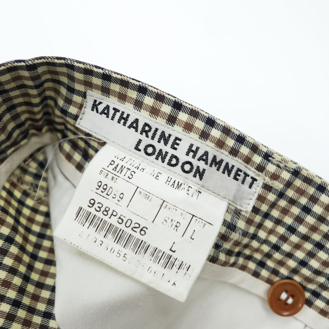 KATHARINE HAMNETT LONDON 90年代 ヴィンテージ 日本製 スラックス パンツ L ベージュ チェック ダブルカフス