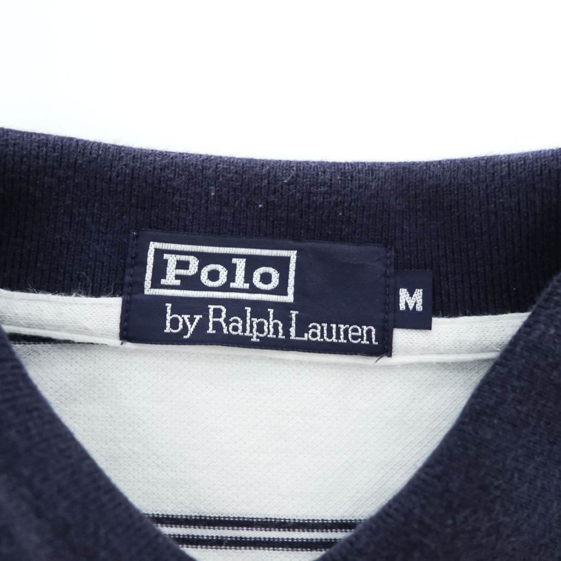 Polo Ralph Lauren 90年代 ヴィンテージ ポロシャツ M ネイビー ホワイト ボーダー スモールポニー ロゴ 刺繍 ポケット 鹿の子