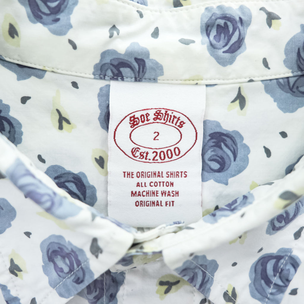 soe shirts 日本製 ドレスシャツ 長袖シャツ M ホワイト ブルー 花柄 薔薇 胸ポケット 2121-81-802