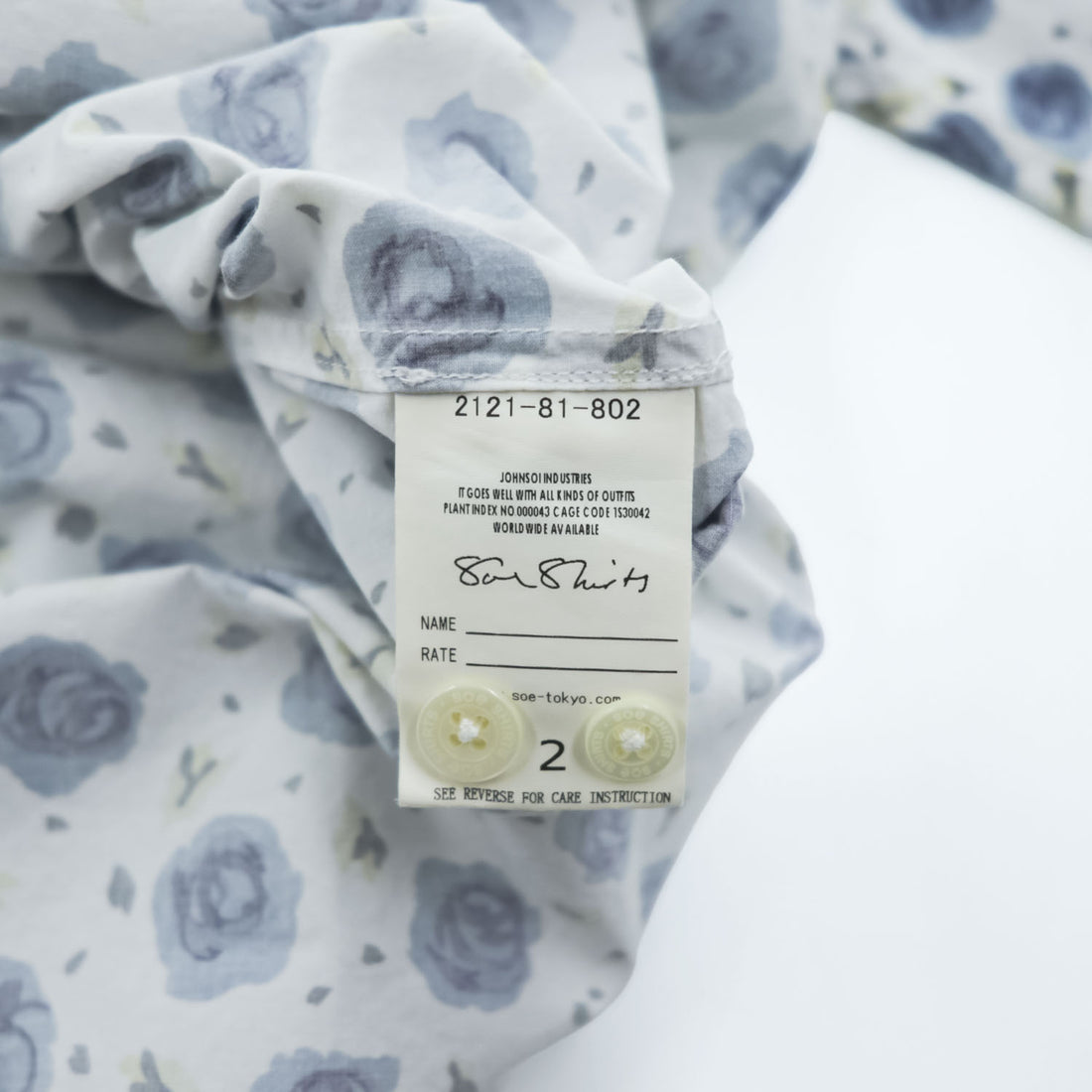 soe shirts 日本製 ドレスシャツ 長袖シャツ M ホワイト ブルー 花柄 薔薇 胸ポケット 2121-81-802