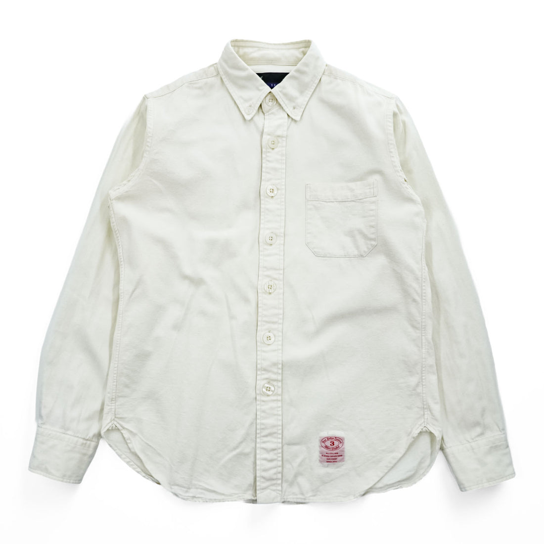FAT 長袖 SLIMOX SOLID ボタンダウンシャツ SKINNY オフホワイト 生成り 胸ポケット