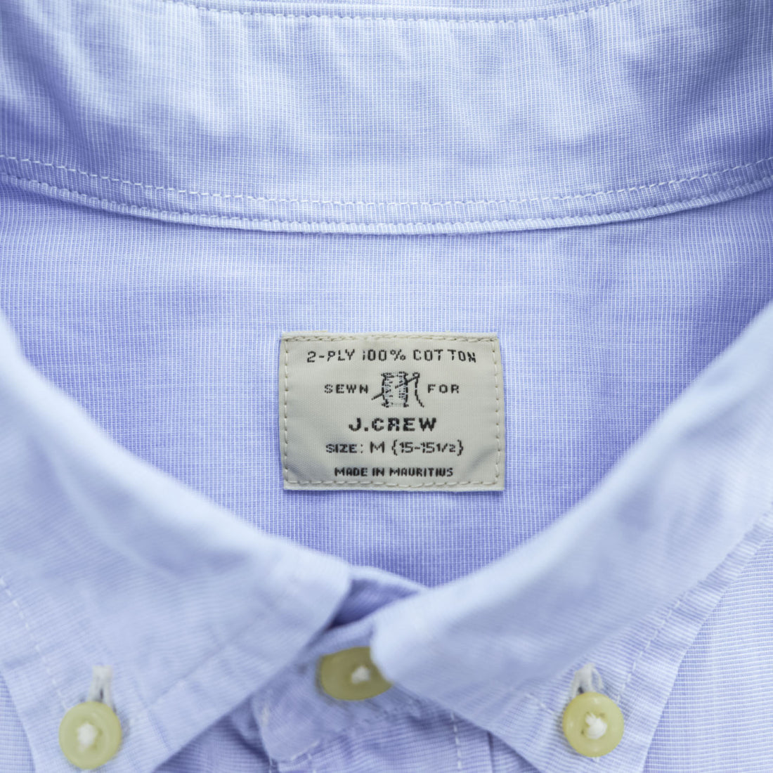 J.CREW 2-PLY 100% コットン 長袖 ボタンダウンシャツ M ライトブルー COTTON