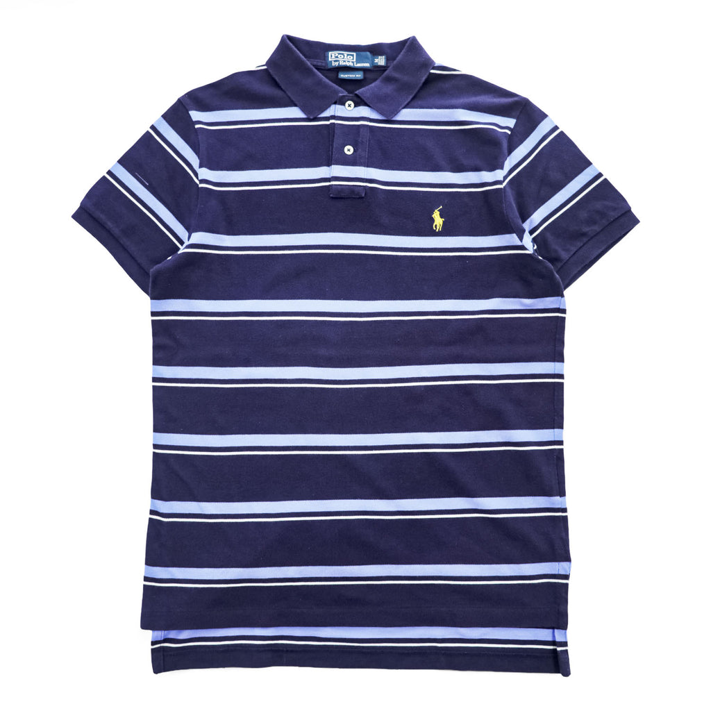 Polo Ralph Lauren 90年代 ヴィンテージ ボーダー ポロシャツ M ネイビー ブルー CUSTOM FIT 鹿の子