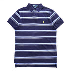 Polo Ralph Lauren 90年代 ヴィンテージ ボーダー ポロシャツ M ネイビー ブルー CUSTOM FIT 鹿の子