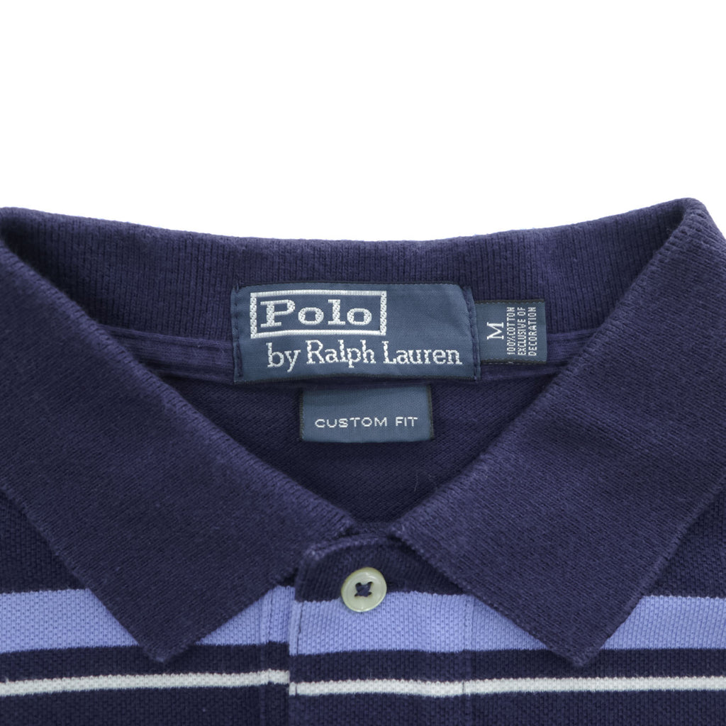 Polo Ralph Lauren 90年代 ヴィンテージ ボーダー ポロシャツ M ネイビー ブルー CUSTOM FIT 鹿の子