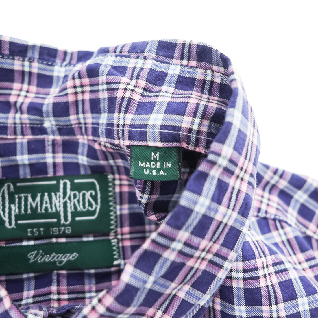 Gitman Bros Vintage USA製 長袖 チェック シャツ M パープル ボタンダウン 胸ポケット