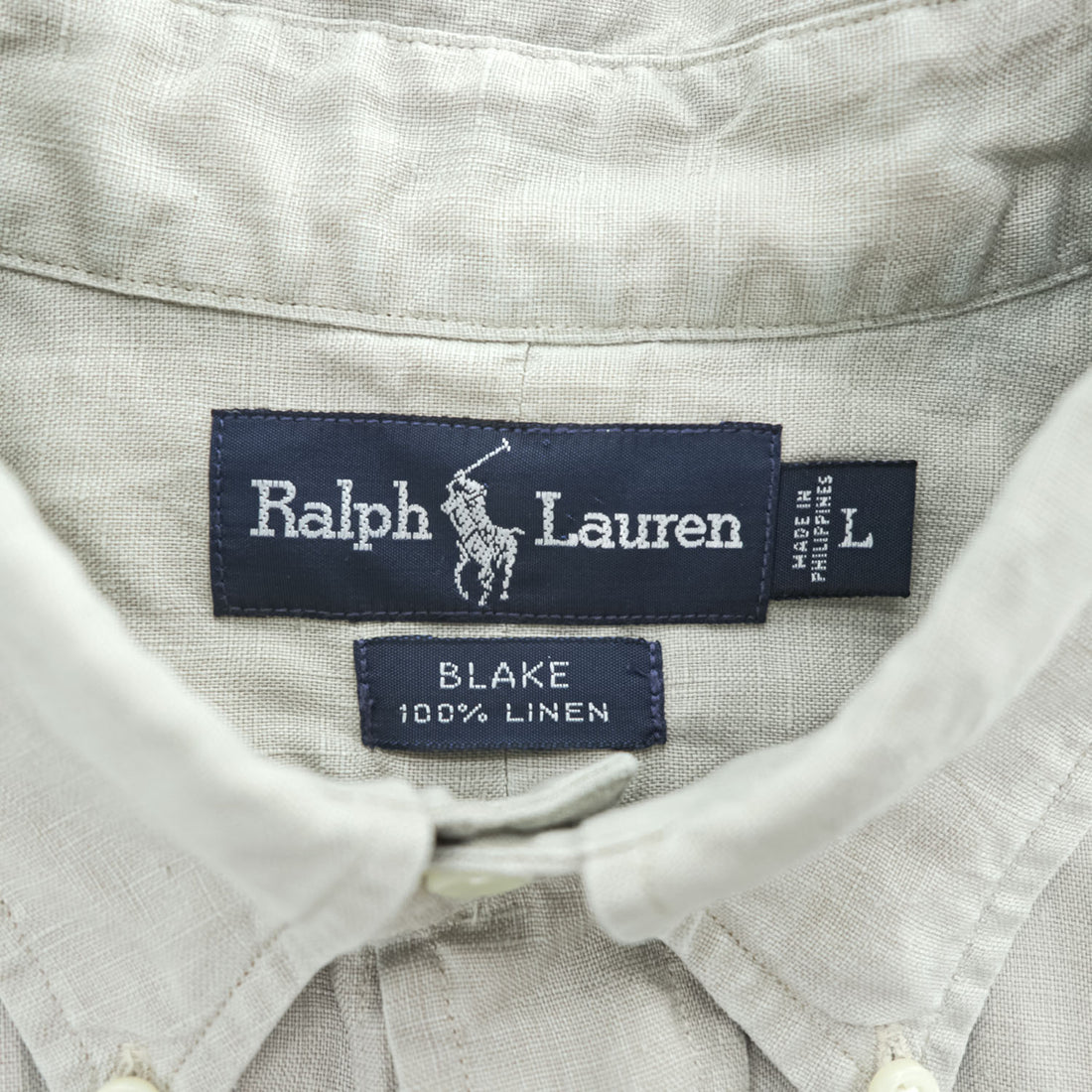 Ralph Lauren 90年代 ヴィンテージ BLAKE 半袖 リネン シャツ L ベージュ 麻100% スモールポニー ロゴ 刺繍