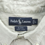 Ralph Lauren 90年代 ヴィンテージ BLAKE 半袖 リネン シャツ L ベージュ 麻100% スモールポニー ロゴ 刺繍