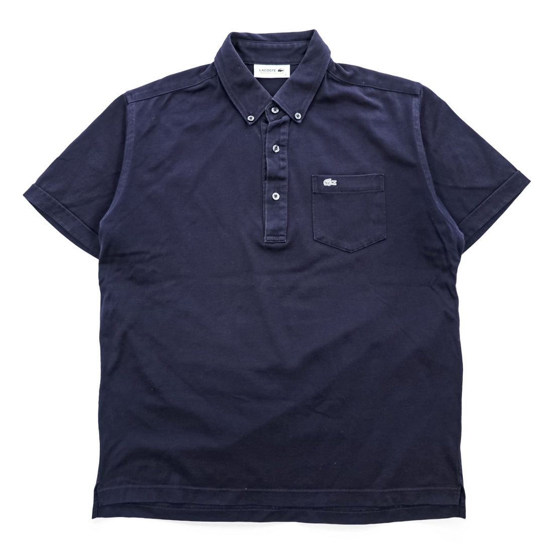 LACOSTE 日本製 ポロシャツ L ネイビー ワンポイントロゴ BD BIZ S/S POLO SHIRT ボタンダウン 鹿の子 KH701E