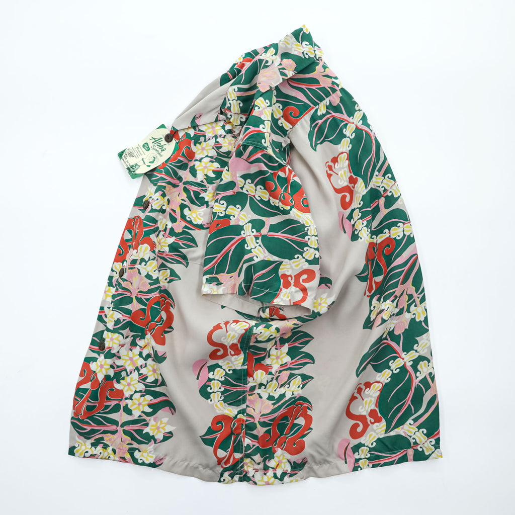 SUN SURF 日本製 アロハシャツ 半袖 オープンカラー シャツ S グリーン CROWN FLOWER 開襟 SS34858 未使用品