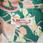 SUN SURF 日本製 アロハシャツ 半袖 オープンカラー シャツ S グリーン CROWN FLOWER 開襟 SS34858 未使用品