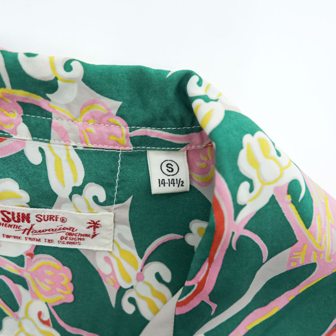 SUN SURF 日本製 アロハシャツ 半袖 オープンカラー シャツ S グリーン CROWN FLOWER 開襟 SS34858 未使用品